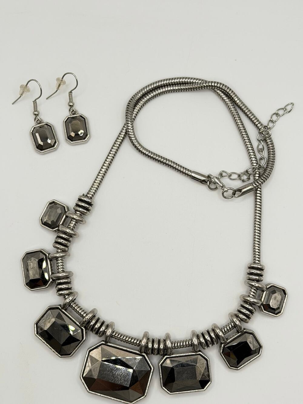 Gunmetal Statement Necklace & Earrings Set